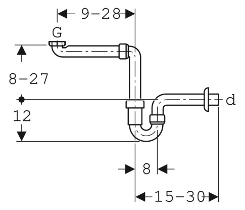 Geberit Rohrbogengeruchsverschluss für Waschbecken, Raumsparmodell, Abgang horizontal: d=40mm, G=1 1