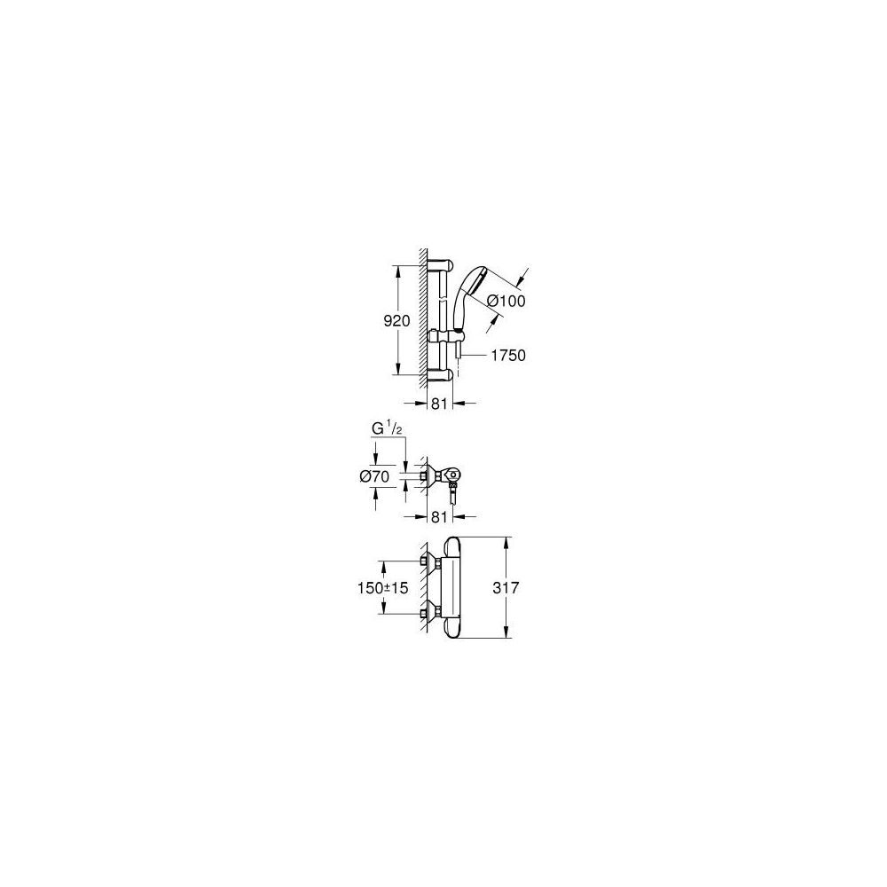 GROHE Brause-Thermostat Grohtherm 1000 1/2", mit Brausegarnitur 90 cm, chrom -34824004