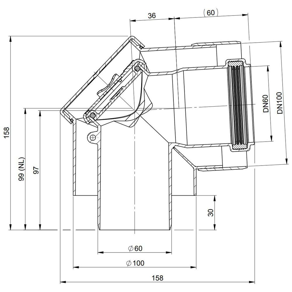 ATEC Kontroll-Bogen PolyTwin we, DN 60/100, 87Grad, PP, konzentrisch-00501