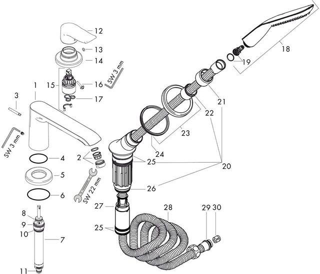 hansgrohe Fertigmontageset Metris 3-Loch-Wannenrand-Einhebelmischer, chrom