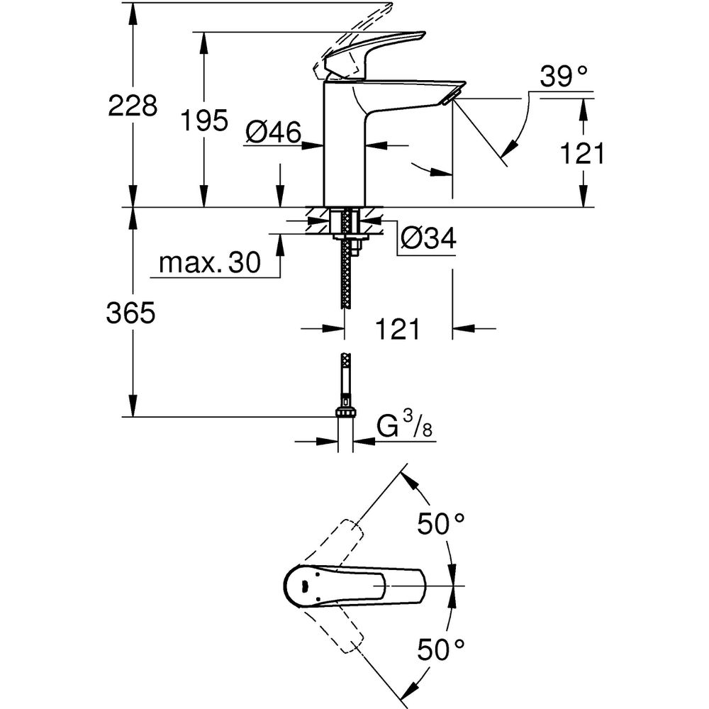 GROHE Waschtisch-Einhebelmischer Eurosmart, M-Size, ohne Ablaufgarnitur, chrom-23324003