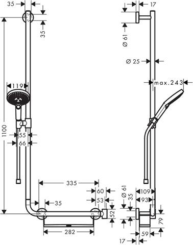 hansgrohe Brauseset Raindance Select S 120 mit 110 cm Brausestange links Unica Comfort, chrom-26324000