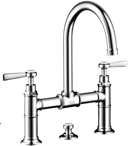 Waschtisch-Zweigriff-Brücken-Armatur Axor Montreux 220 DN 15, chrom, Ausladung 175mm, mit Ablaufgarn-16511000