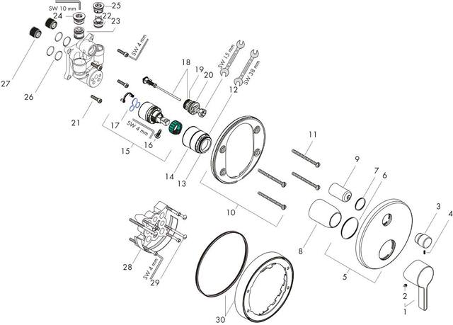 hansgrohe Fertigmontageset Metris S UP-Wannen-Einhebelmischer, mit Sicherungskombination, chrom