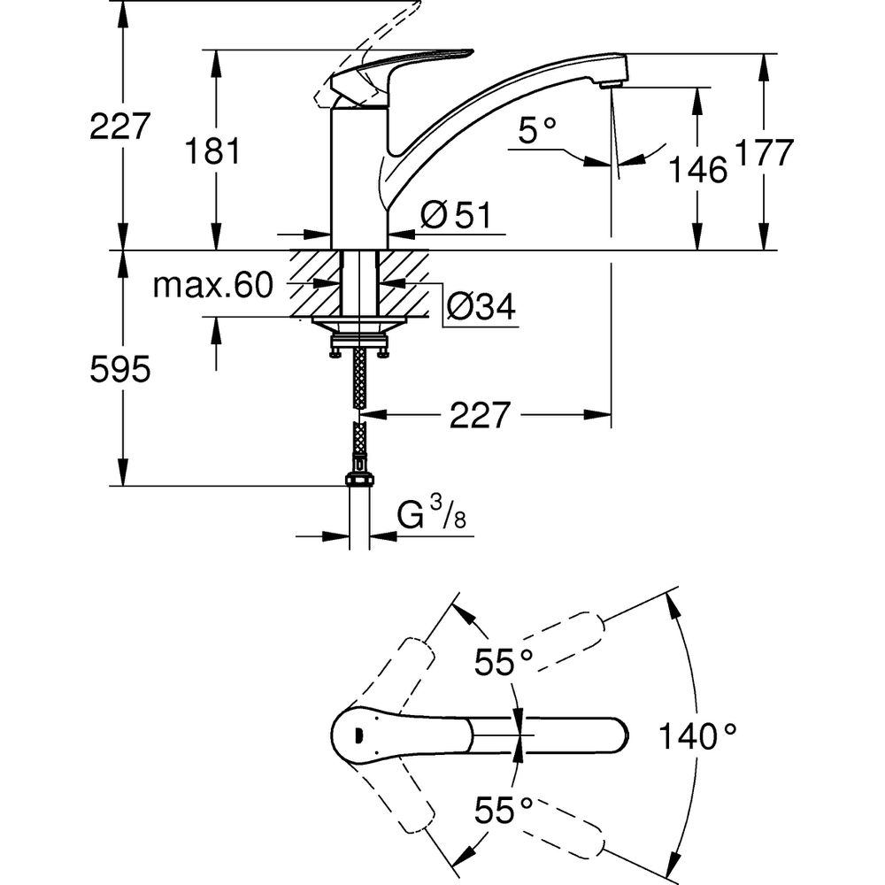 GROHE Spültisch-Einhebelmischer Eurosmart 1/2", flacher Auslauf, chrom -33281003