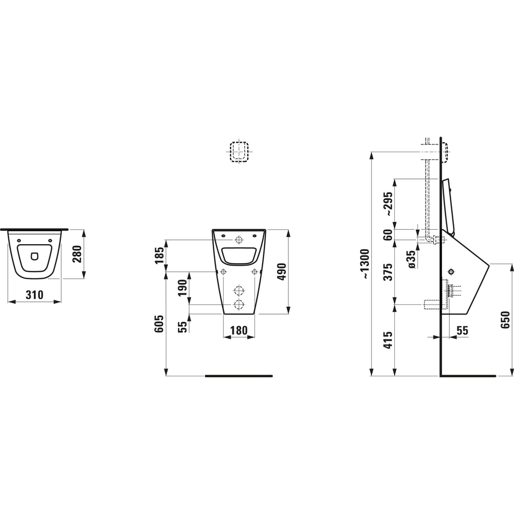 Laufen Absaug-Urinal VILA we, o Fl., Zu-/Abl. verdeckt, für Deckel