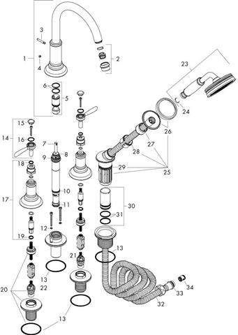 hansgrohe Fertigmontageset Axor Montreux DN 15, chrom, 4-Loch-Armatur, Fliesenrandmontage, Hebelgrif