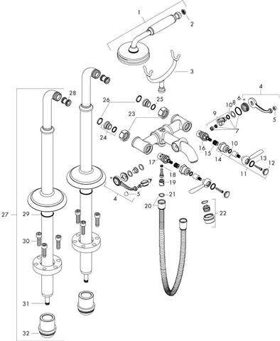 hansgrohe Fertigmontageset Axor Montreux DN 15, chrom, Wannen-2-Griff-Armatur, 234mm, Stand, Hebelgr