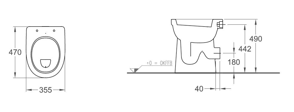 Geberit Stand-Flachspül-WC Care Paris 10cm erhöht, Abgang waagerecht, weiß 