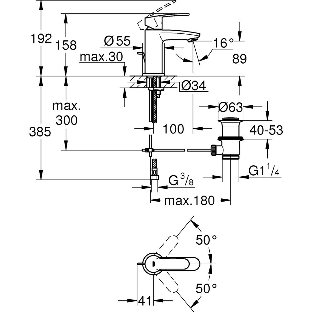 GROHE Waschtisch-Einhebelmischer Eurostyle Cosmopolitan 1/2", S-Size, mit Ablaufgarnitur, chrom  -23037002