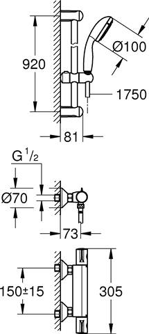 GROHE Brause-Thermostat Grohtherm 800 chrom, DN 15, mit Brausegarnitur