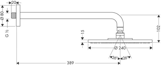 Hansgrohe Tellerkopfbrause Raindance S 240 Air mit Brausearm 390 mm, Brausekopf d = 240 mm, chrom-27474000