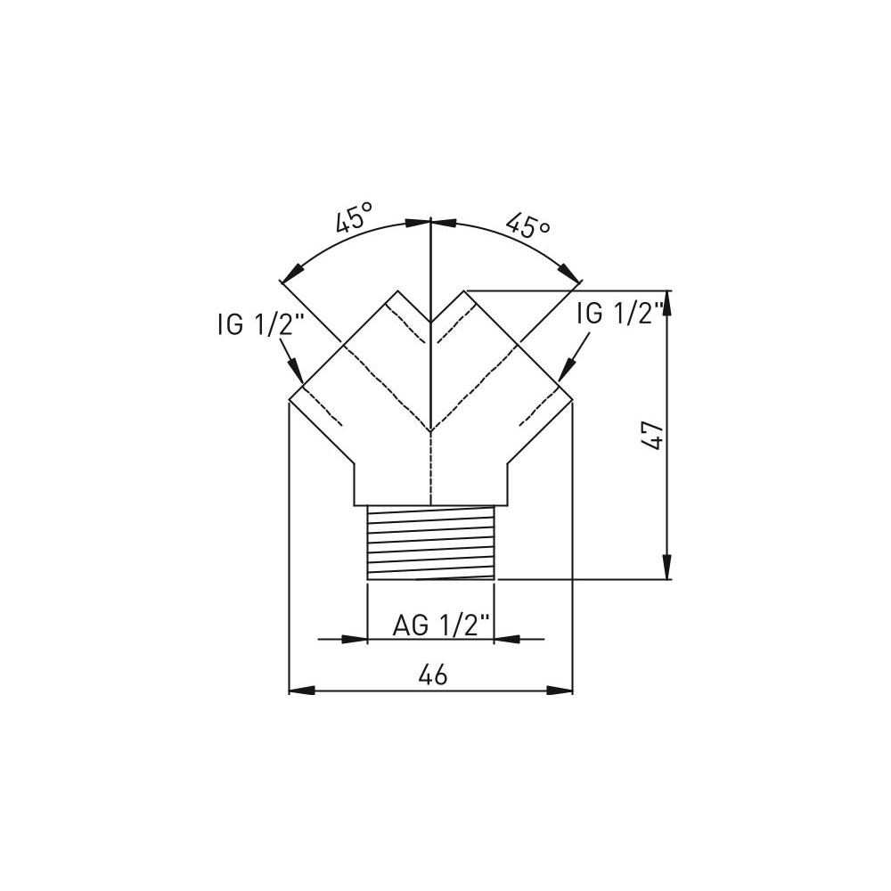 ASW Gabelstück Messing verchromt, AG 1/2" auf 2 x IG 1/2" 