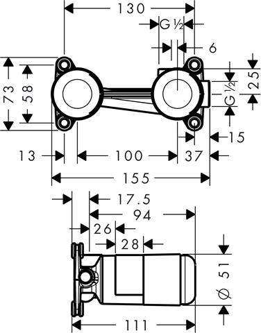 Hansgrohe 2-Loch Waschtischarmatur Grundkörper Unterputz DN15-13622180