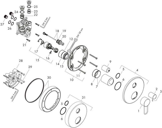 hansgrohe Fertigmontageset Axor Uno-38428000