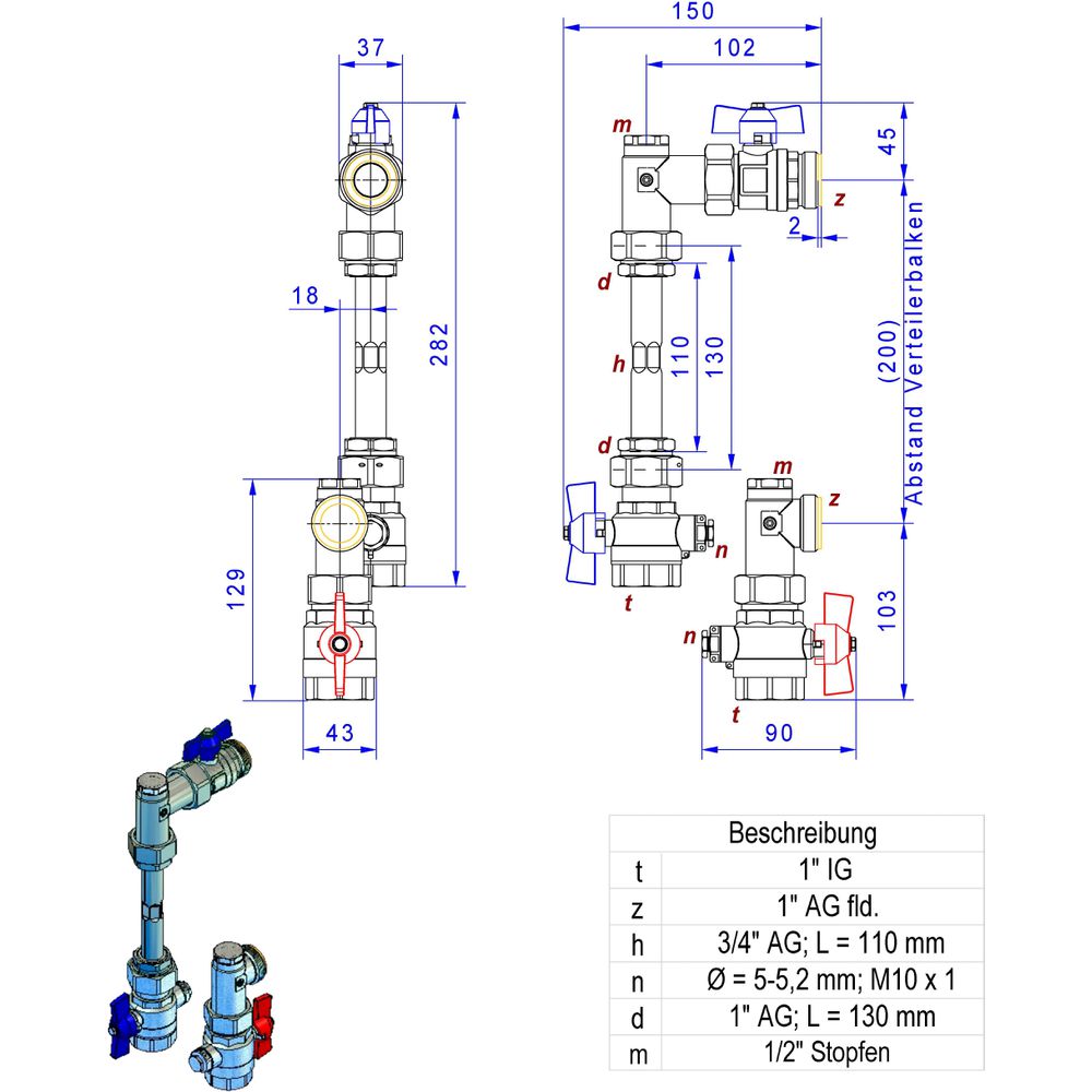 Strawa Anschlussgarnitur e-class AG-V-WMZ-2F 1" AG, variabel -55e332608