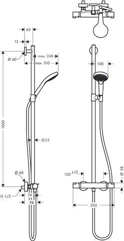 Showerpipe Croma Select S Multi weiß/chrom, mit Thermostat