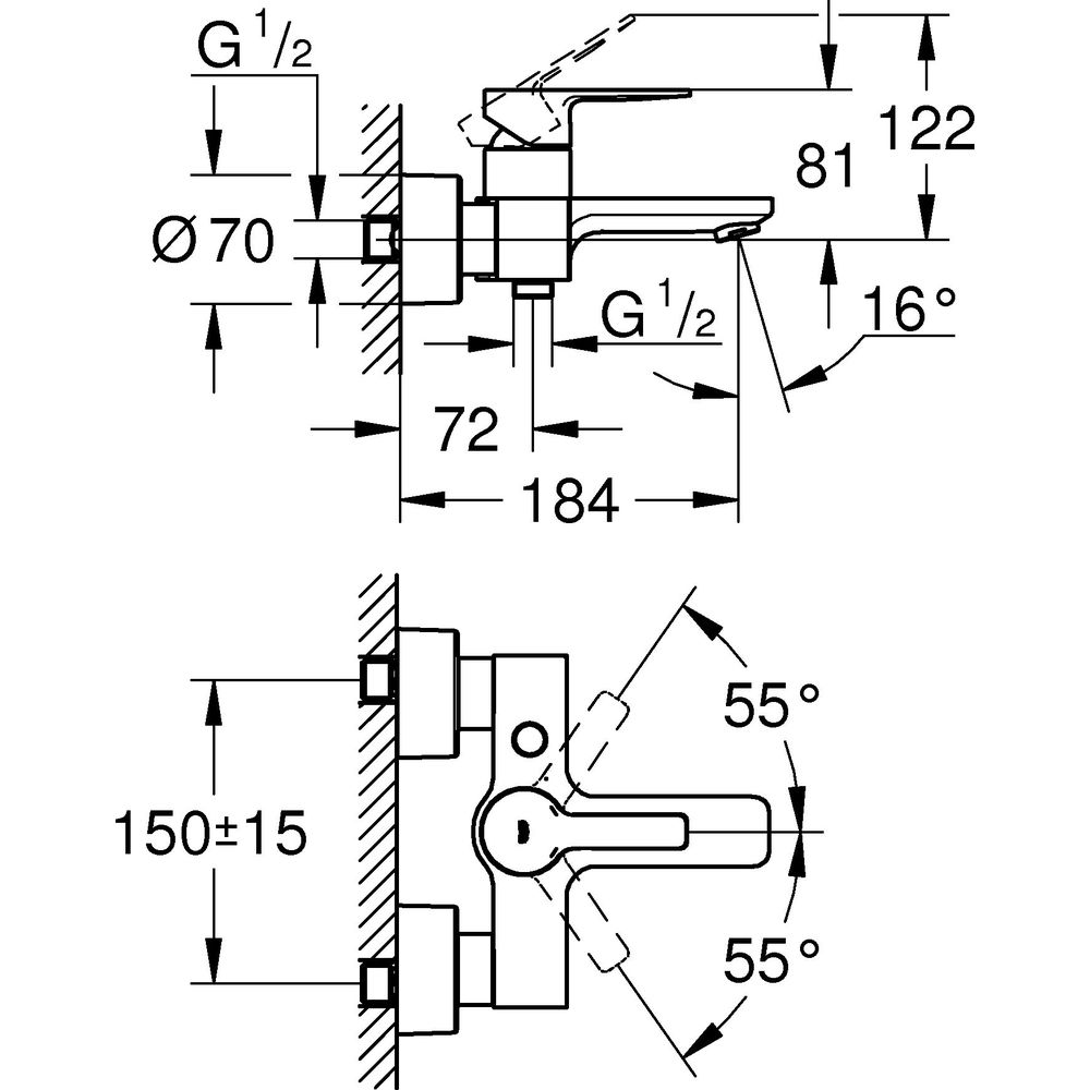 GROHE Wannen-Einhebelmischer Lineare 1/2", Wandmontage, chrom -33849001