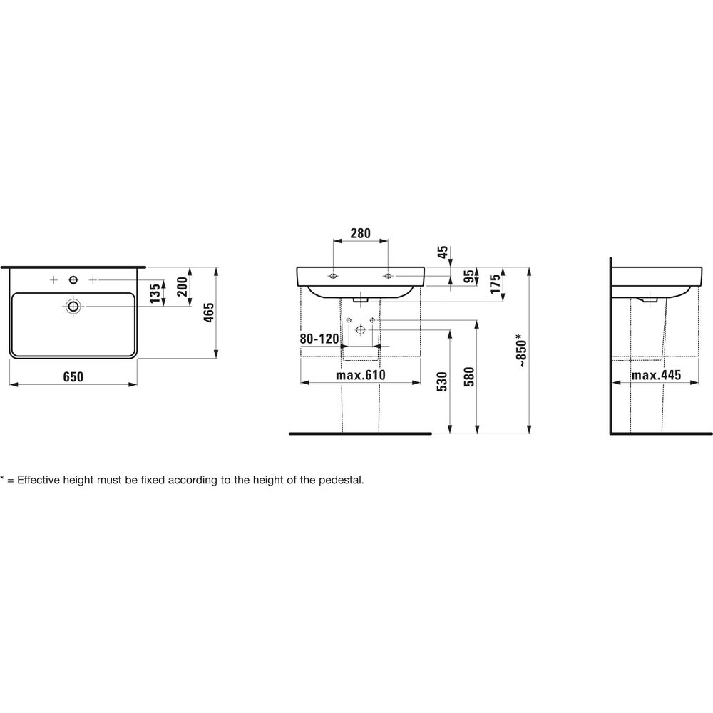 Laufen Waschtisch PRO S we, m Überlauf, 1 Hahnloch, 65 x 46,5 cm-H8109640001041