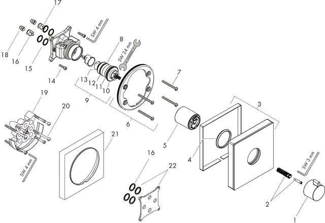 hansgrohe Fertigmontageset ShowerSelect Highflow UP-Thermostat, Glas, weiß/chrom-15734400