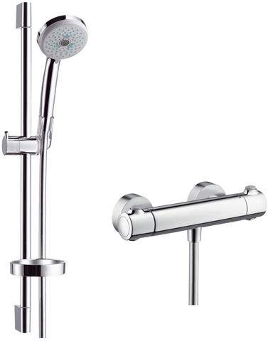 Hansgrohe Brausekombination Croma 100 Multi mit Thermostat Ecostat Comfort und Brausenstange Unica'C