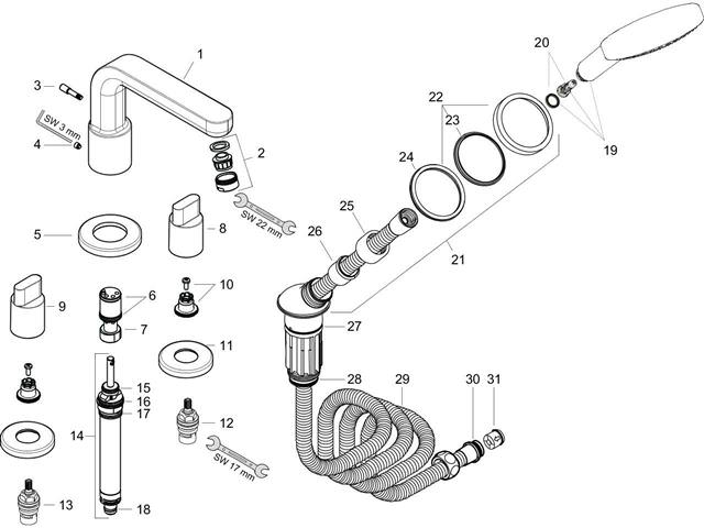 hansgrohe Fertigmontageset Metris S Auslauf 171 mm, für 4-Loch-Wannenrandarmatur, chrom-31446000