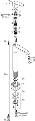 Waschtisch-Einhebelmischer Axor Citterio E 250 Ausladung 163 mm, nicht verschließbares Ventil, für W