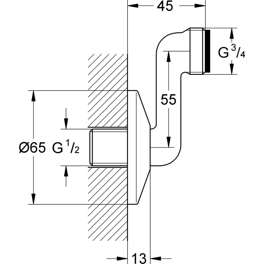 GROHE S-Anschluss 12465, Verstellbarkeit 55mm 1/2"x3/4", chrom -12465000