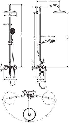 hansgrohe Showerpipe Axor Montreux DN 15, chrom, mit Thermostat, 1jet Kopfbrause