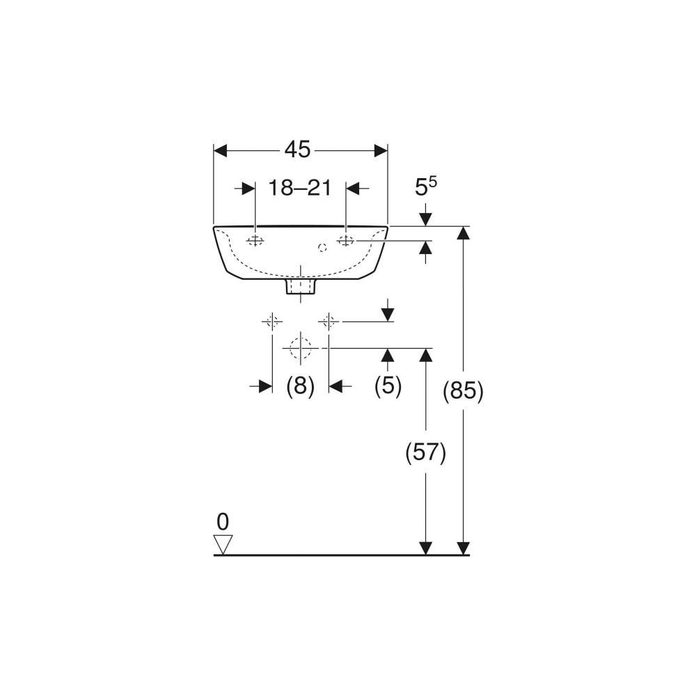 Geberit Handwaschbecken Renova 45x36cm, we, m HL, m ÜL asymmetrisch