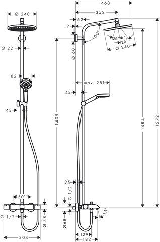 Showerpipe Crometta S 240 1jet, Ø 240 mm, für Badewanne, mit Thermostat, chrom