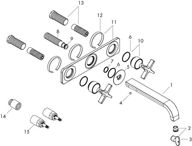 hansgrohe Fertigmontageset Axor Citterio E UP, Waschtisch-3-Loch-Armatur, mit Platte für Wandmontage-36115000