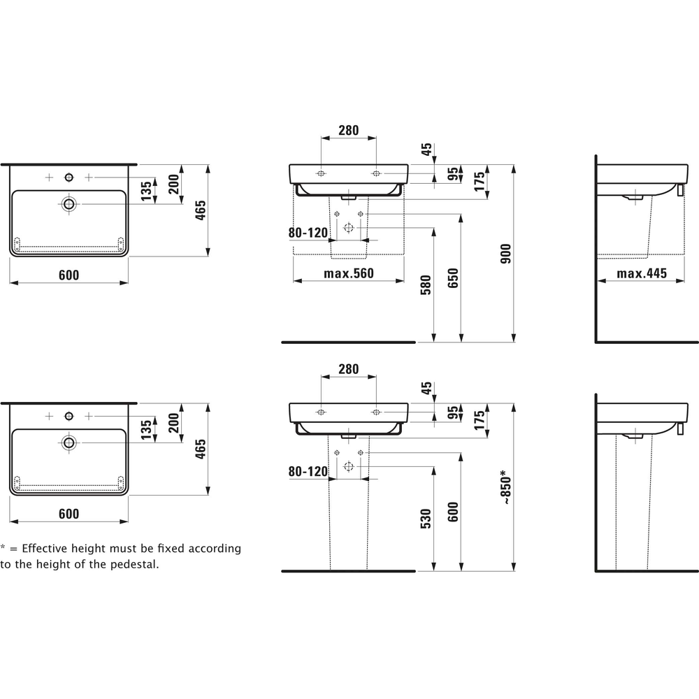 Laufen Waschtisch PRO S we, m Überlauf, 1 Hahnloch, 60 x 46,5 cm-H8109630001041