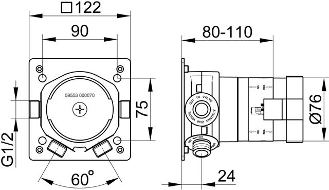 KEUCO Grundkörper IXMO Einbautiefe 80-110mm, für UP-Thermostat-Armatur-59553000070