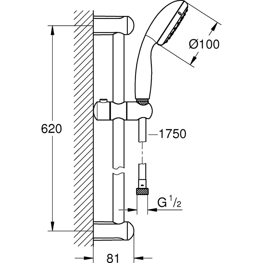 GROHE Brausegarnitur Tempesta 100 mit Durchflusskonstanthalter 9,5 l/min, Brausestange 60cm, 2 Strahlarten, chrom-26162001