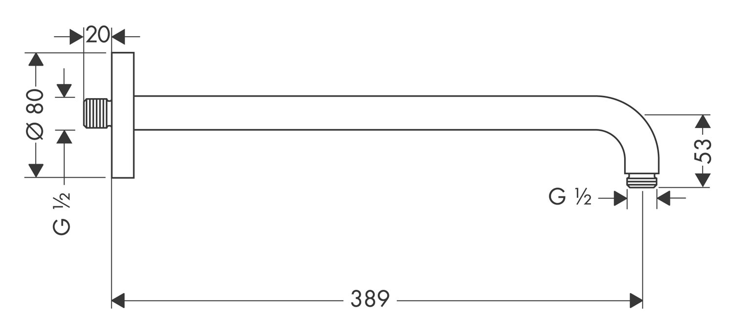 Hansgrohe Brausearm DN15, Ausladung 389 mm, 90 Grad ohne Kugelgelenk, chrom-27413000