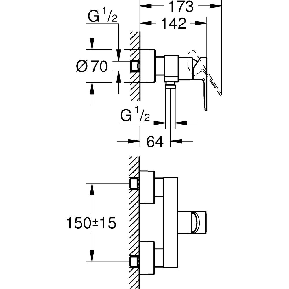 GROHE Brause-Einhebelmischer Lineare 1/2", Wandmontage, chrom -33865001