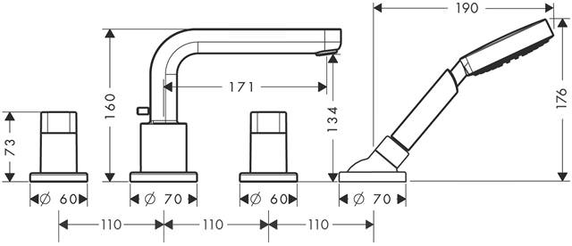 hansgrohe Fertigmontageset Metris S Auslauf 171 mm, für 4-Loch-Wannenrandarmatur, chrom