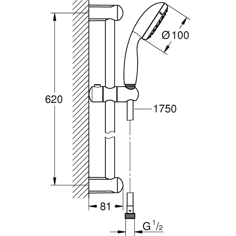 GROHE Brausegarnitur Tempesta 100 Brausestange 60cm, 1 Strahlart, chrom-27853001