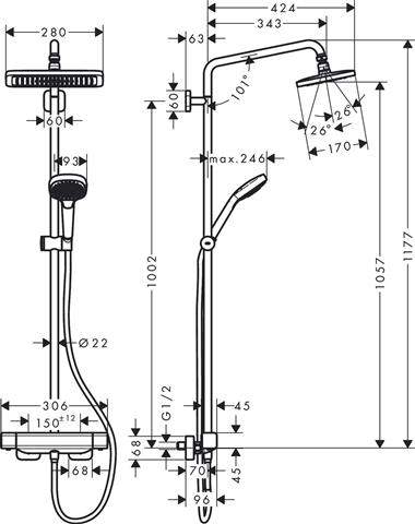 Hansgrohe Showerpipe Croma E 280 1jet, chrom