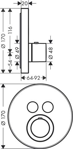 hansgrohe Fertigmontageset ShowerSelect Rund UP-Thermostat, 2 Verbraucher, chrom-36723000