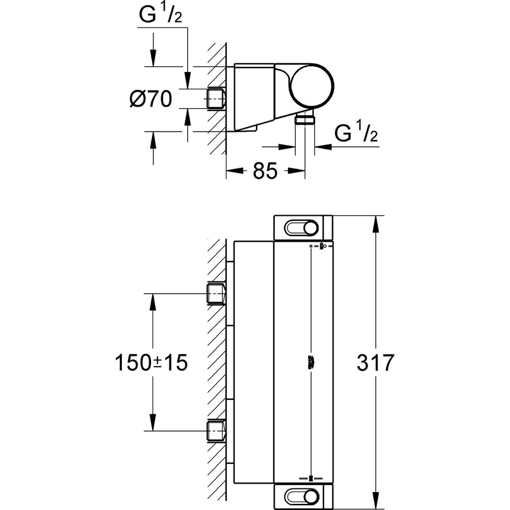 GROHE Brause-Thermostat Grohtherm 2000 1/2", mit Duschablage, Wandmontage, chrom -34469001