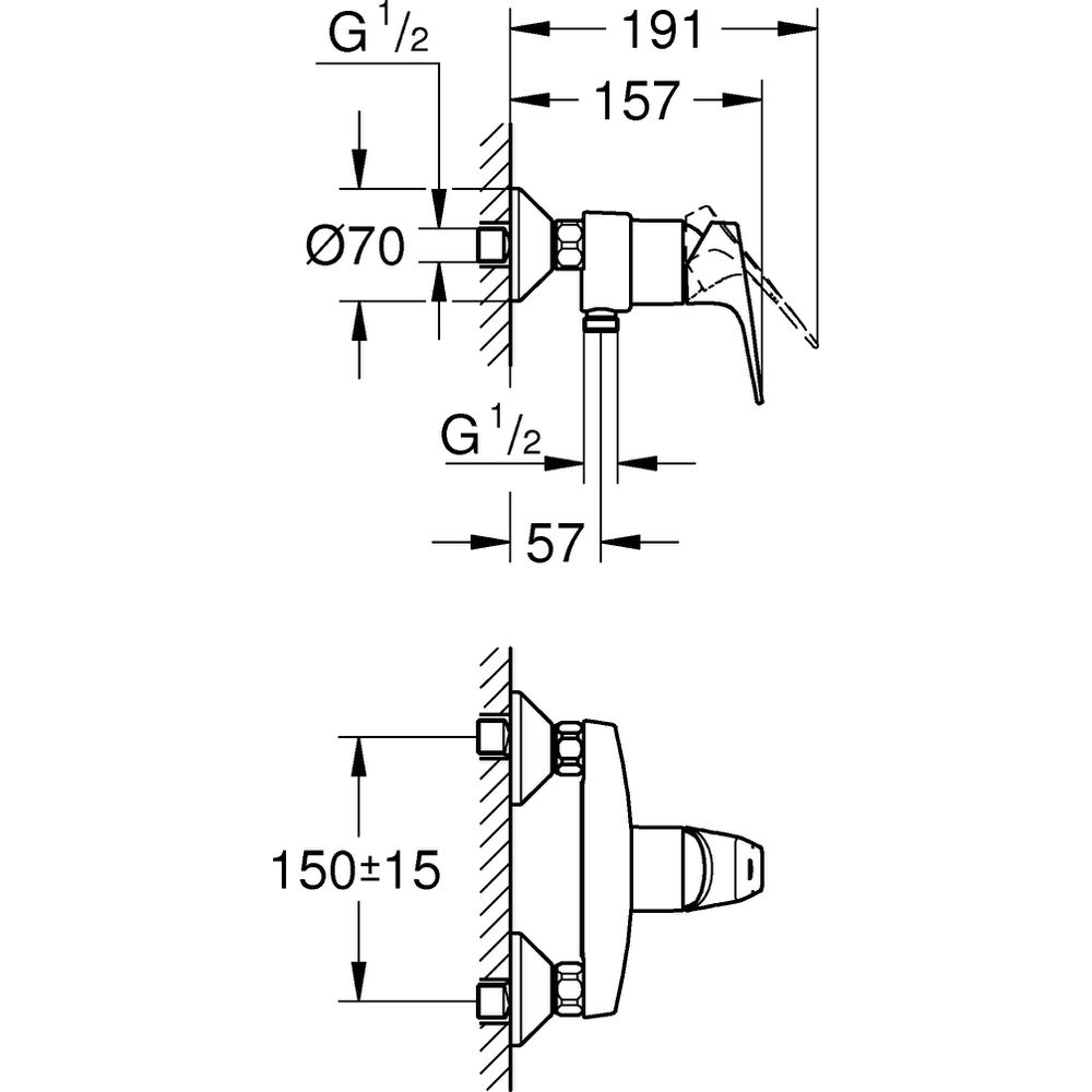 GROHE Brause-Einhebelmischer BauFlow 1/2", Wandmontage, chrom -23755000