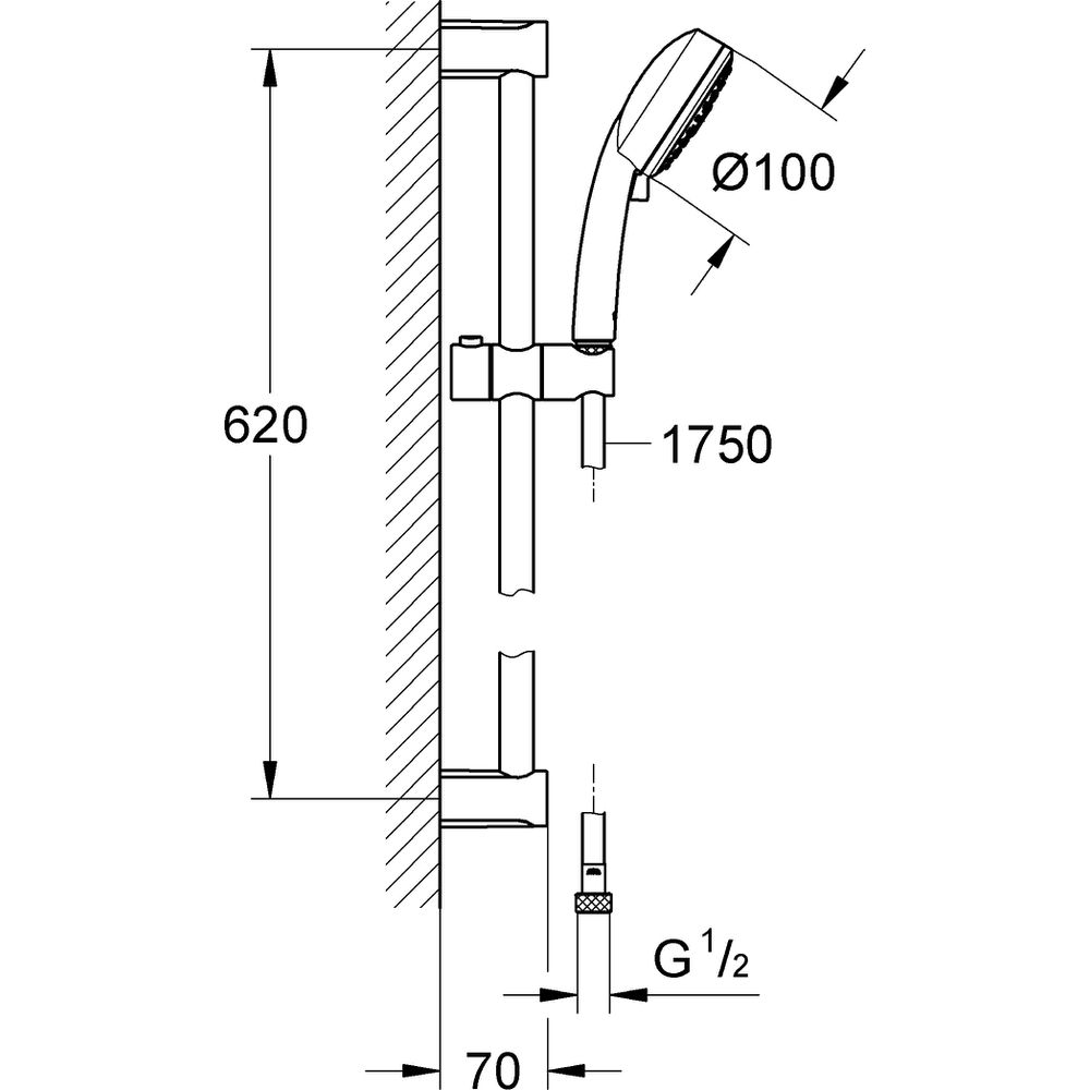 GROHE Brausegarnitur Tempesta Cosmopolitan 100 mit Durchflusskonstanthalter 9,5 l/min, Brausestange 60cm, 3 Strahlarten, chrom