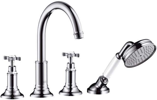 hansgrohe Fertigmontageset Axor Montreux DN 15, chrom, 4-Loch-Armatur, Wannenrandmontage, Kreuzgriff