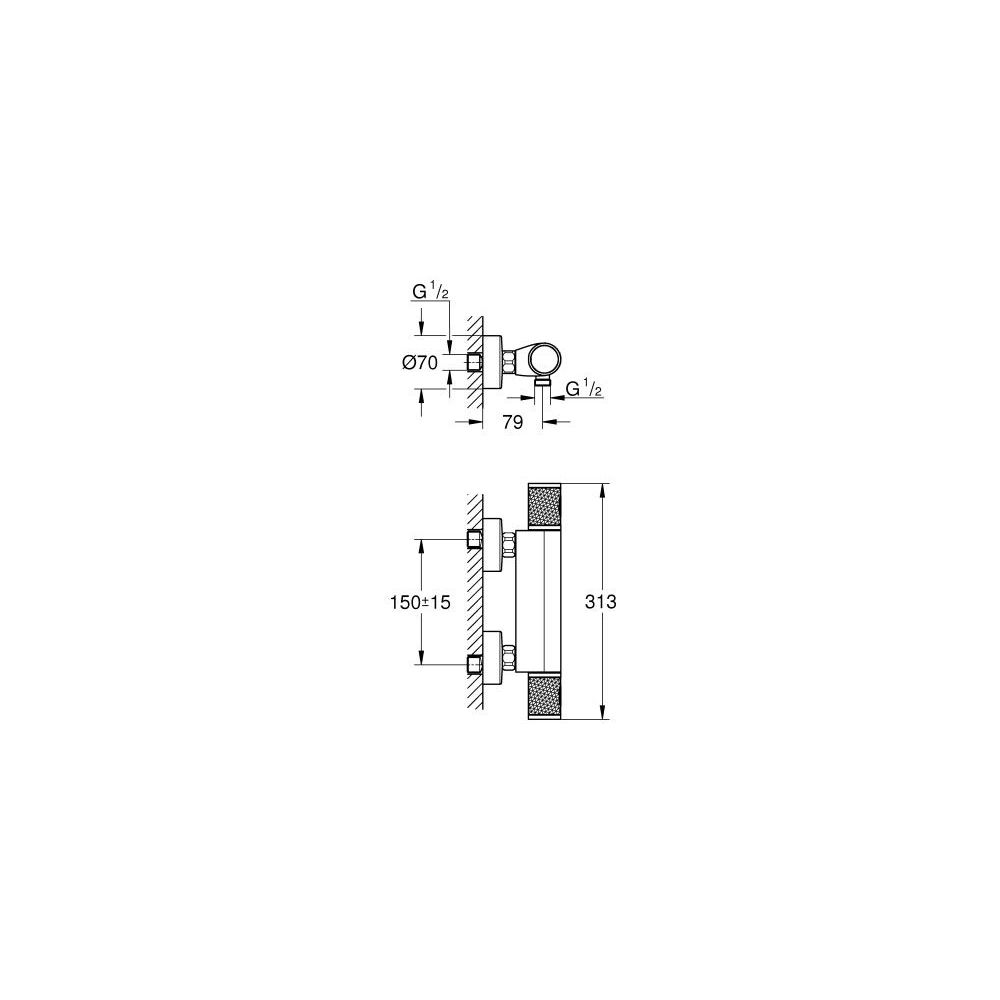 GROHE Brause-Thermostat Grohtherm 1000 Performance 1/2", Wandmontage, chrom 