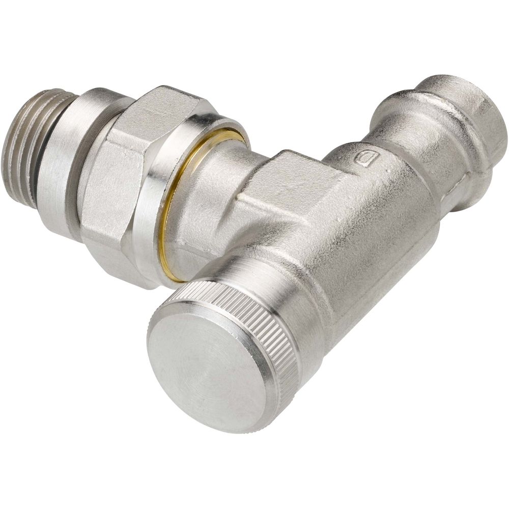 Danfoss Rücklaufverschraubung RLV Pressfit R 1/2, 15 mm, Eck, selbstdichtender Nippel, matt vernick-003L1825