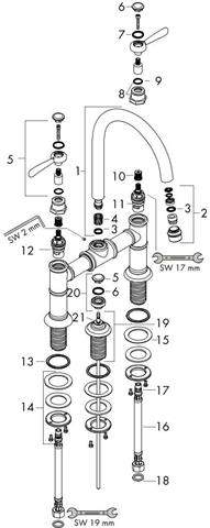 Waschtisch-Zweigriff-Brücken-Armatur Axor Montreux 220 DN 15, chrom, Ausladung 175mm, mit Ablaufgarn-16511000