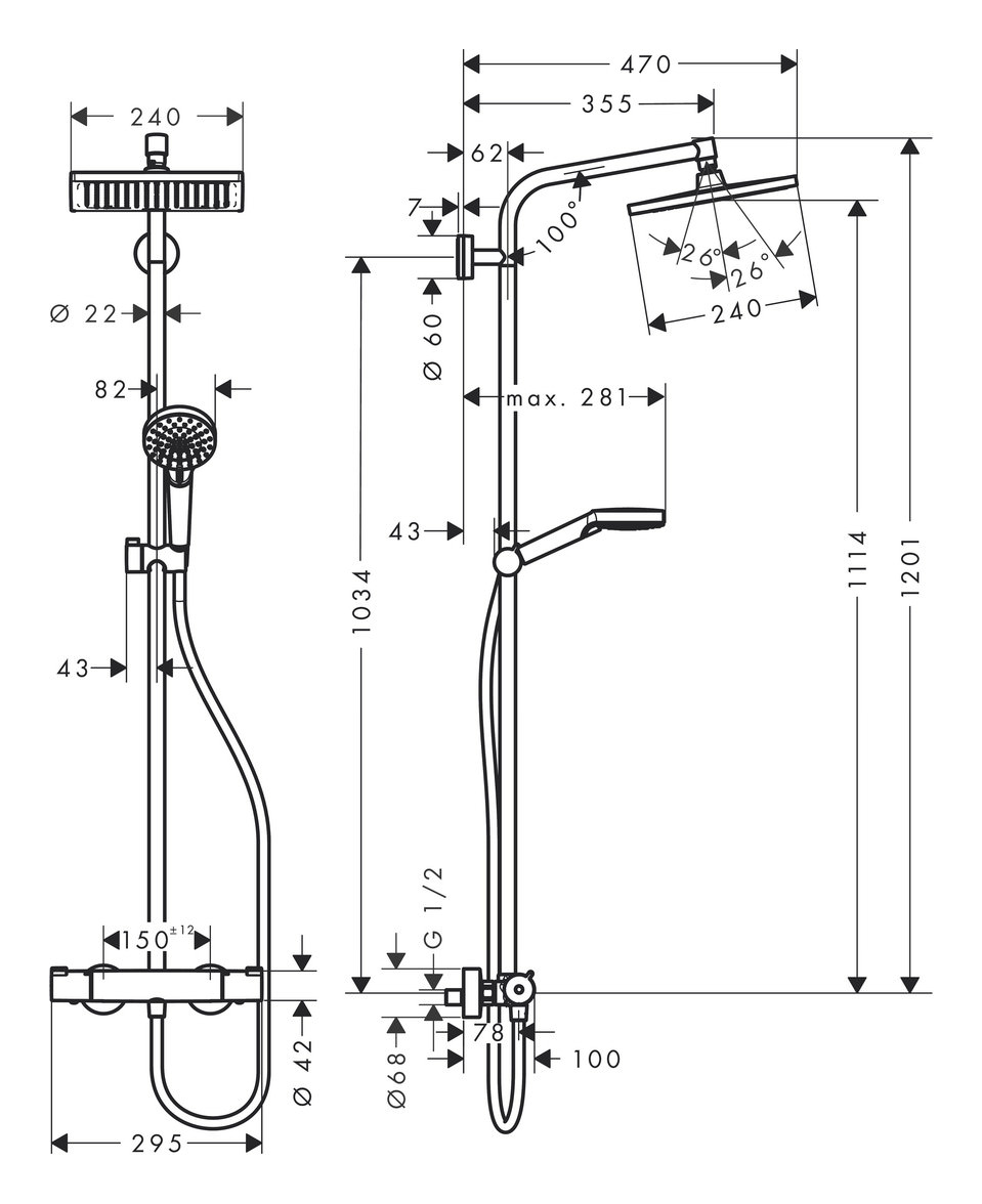 Hansgrohe Showerpipe Crometta E 240 EcoSmart 9 l/min, 1jet, 240 x 240 mm, mit Thermostat, chrom-27281000