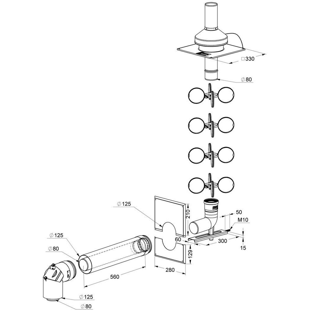 ATEC Schacht-Set PolyTwin DN 80/125-DN 80, PP-Abgassystem/PP, weiß